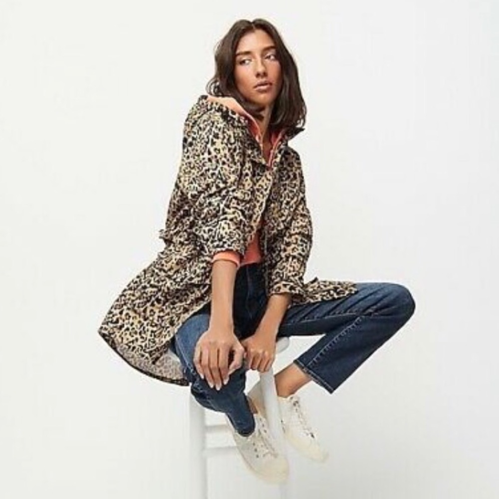 NWT - J.Crew Perfect Rain Jacket in Leopard